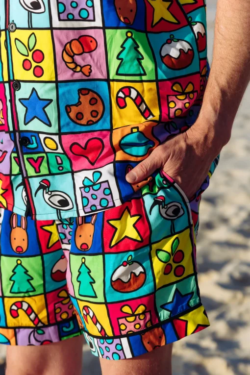 Snowman Shirt & Shorts Pyjama Set in Christmas Checkers by Kasey Rainbow