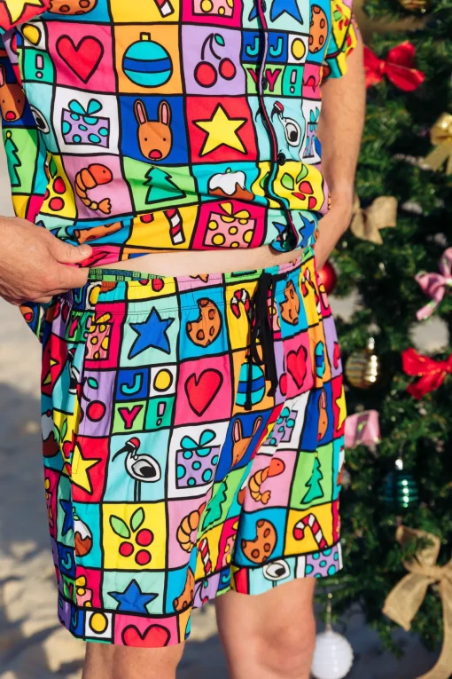 Snowman Shirt & Shorts Pyjama Set in Christmas Checkers by Kasey Rainbow