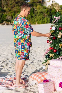 Snowman Shirt & Shorts Pyjama Set in Christmas Checkers by Kasey Rainbow
