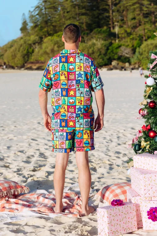 Snowman Shirt & Shorts Pyjama Set in Christmas Checkers by Kasey Rainbow