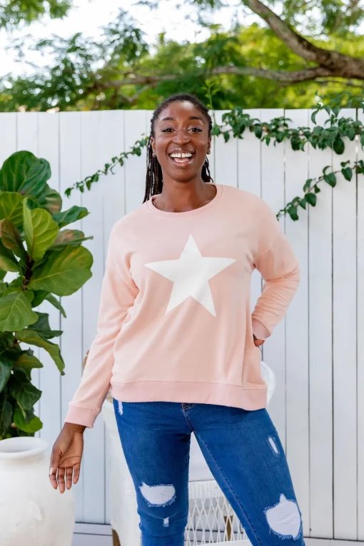 Star Crew Sweater in Dusty Pink