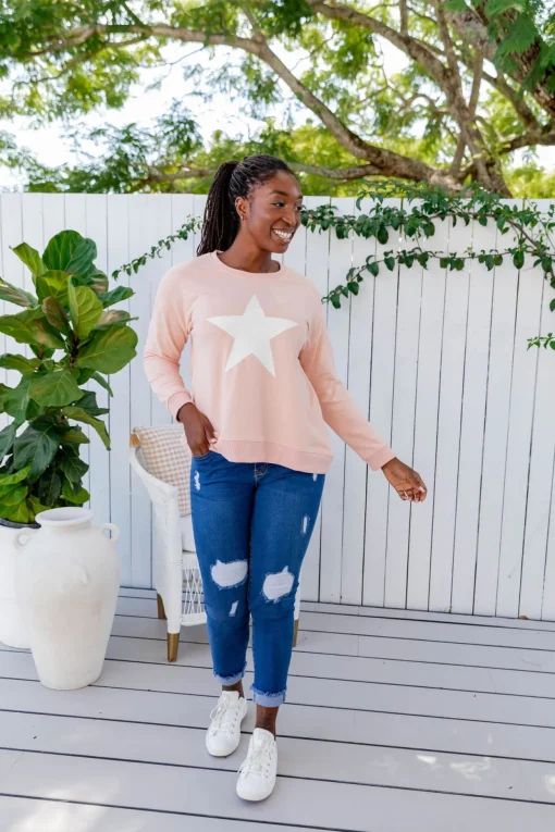Star Crew Sweater in Dusty Pink