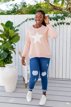 Star Crew Sweater in Dusty Pink