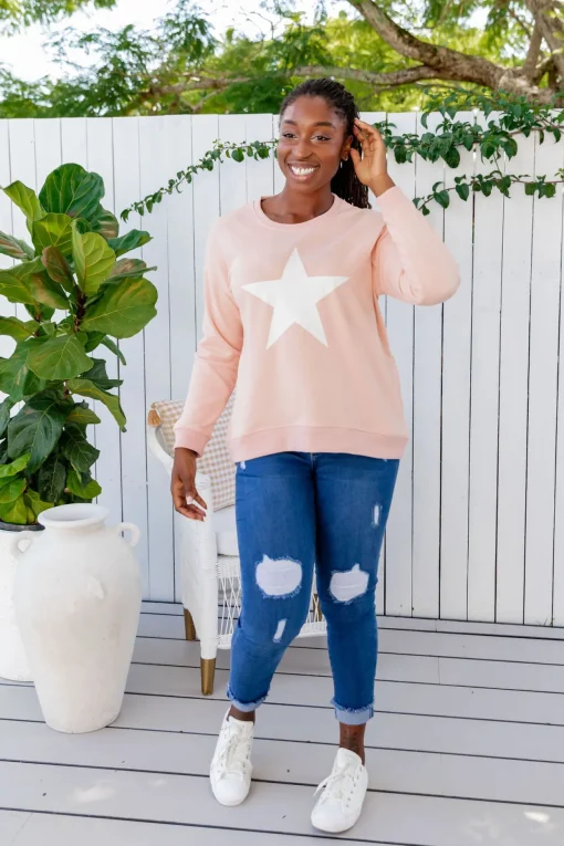 Star Crew Sweater in Dusty Pink