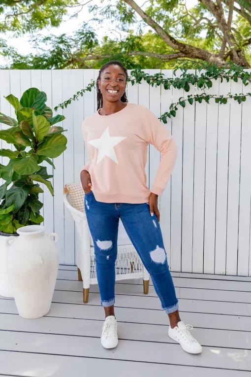 Star Crew Sweater in Dusty Pink