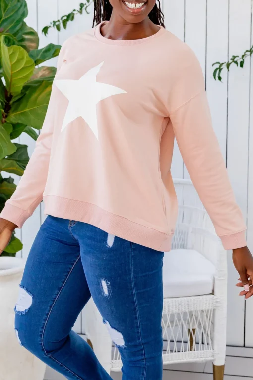 Star Crew Sweater in Dusty Pink