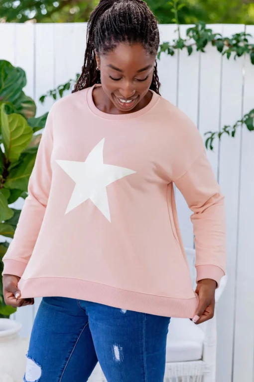 Star Crew Sweater in Dusty Pink