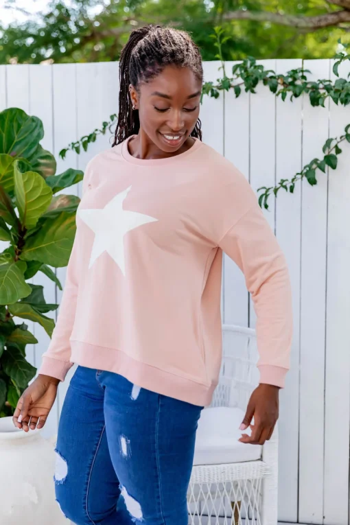 Star Crew Sweater in Dusty Pink