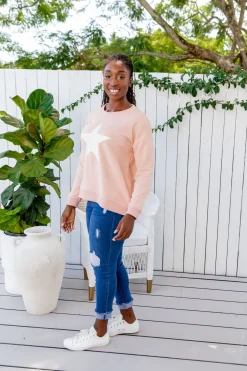 Star Crew Sweater in Dusty Pink