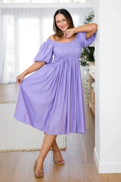 Stelle Linen Blend Dress in Lavender