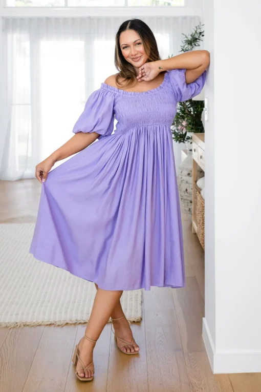 Stelle Linen Blend Dress in Lavender
