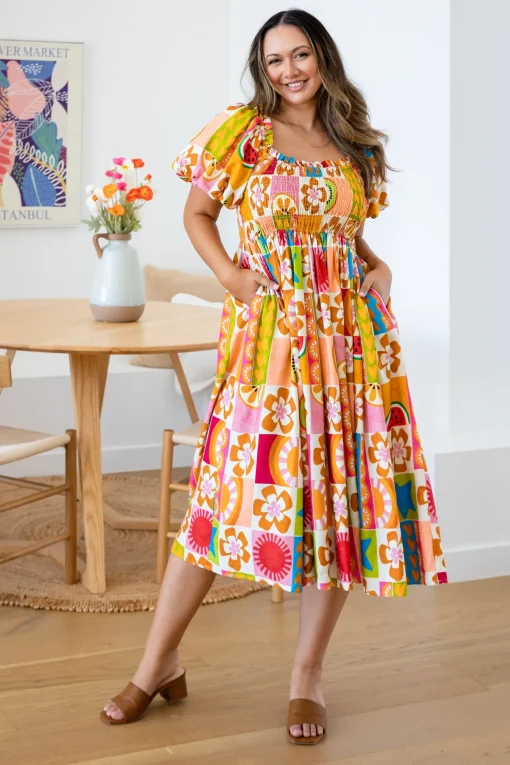 Stelle Linen Blend Dress in Summer Crush