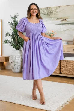 Stelle Linen Blend Dress in Lavender