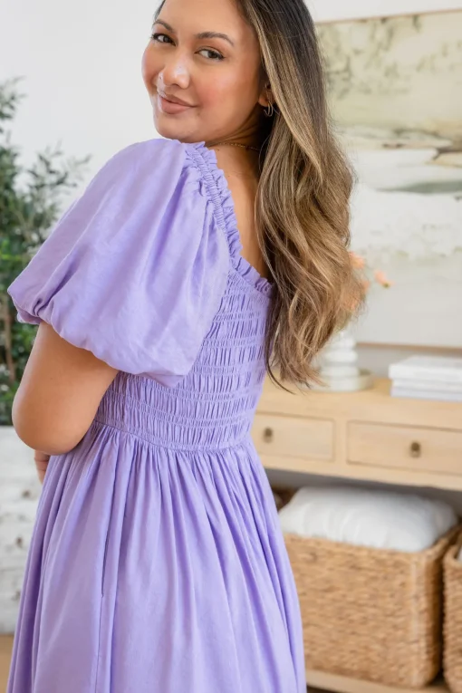 Stelle Linen Blend Dress in Lavender