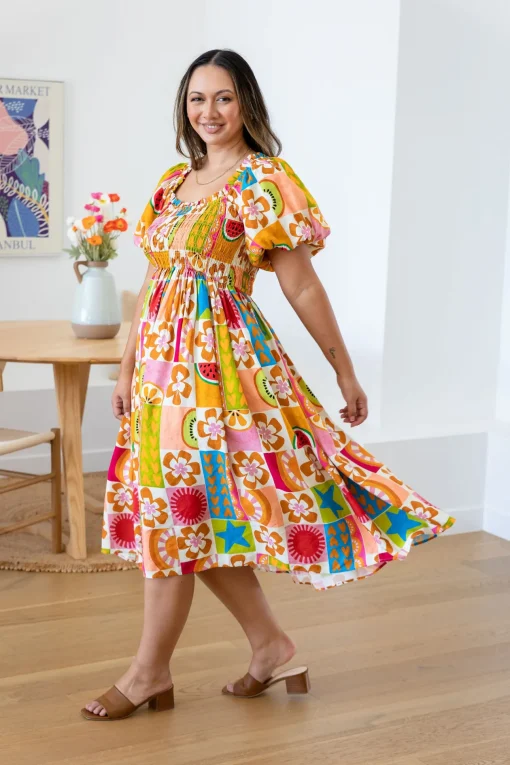 Stelle Linen Blend Dress in Summer Crush