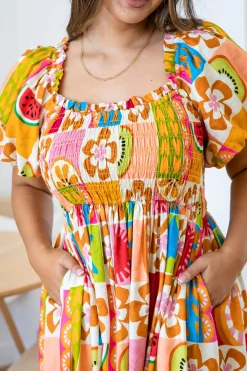 Stelle Linen Blend Dress in Summer Crush