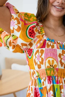 Stelle Linen Blend Dress in Summer Crush
