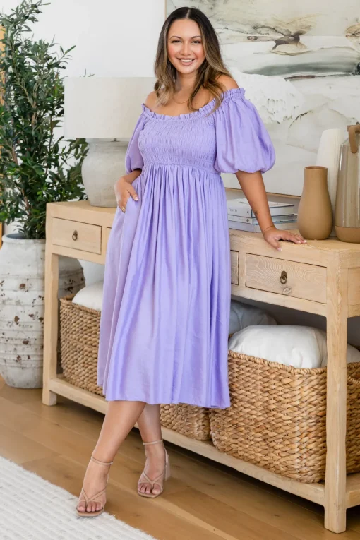 Stelle Linen Blend Dress in Lavender