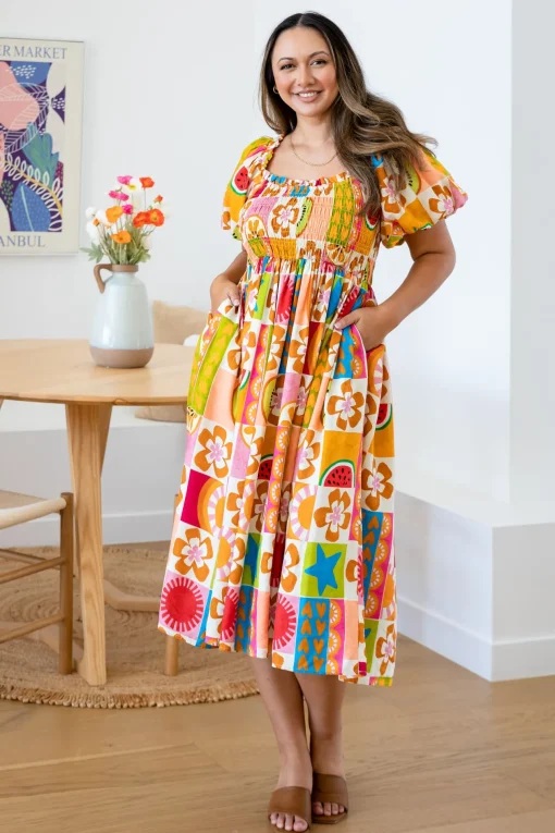 Stelle Linen Blend Dress in Summer Crush