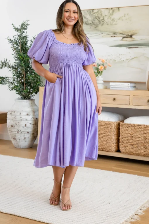 Stelle Linen Blend Dress in Lavender