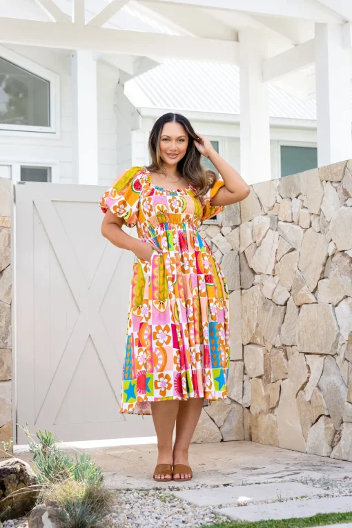 Stelle Linen Blend Dress in Summer Crush