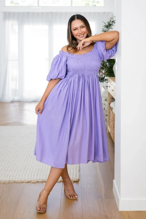 Stelle Linen Blend Dress in Lavender