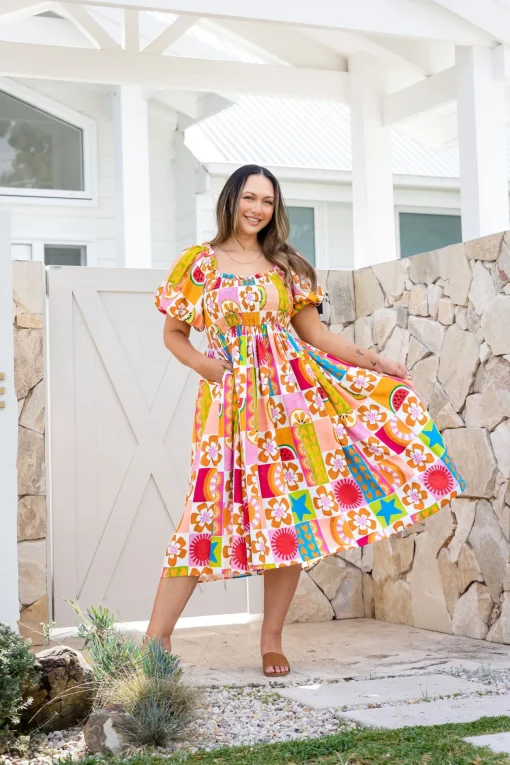 Stelle Linen Blend Dress in Summer Crush