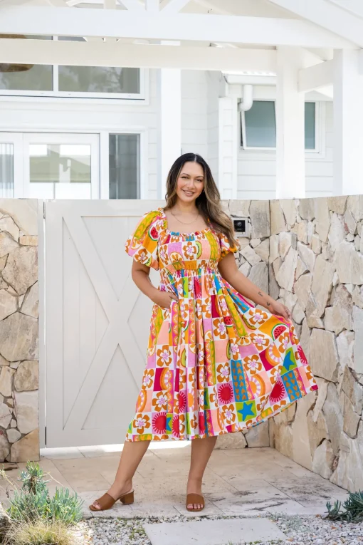 Stelle Linen Blend Dress in Summer Crush