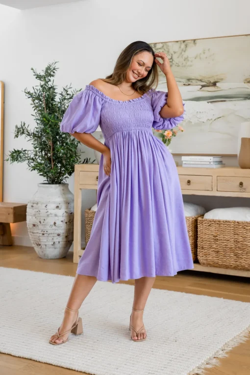 Stelle Linen Blend Dress in Lavender