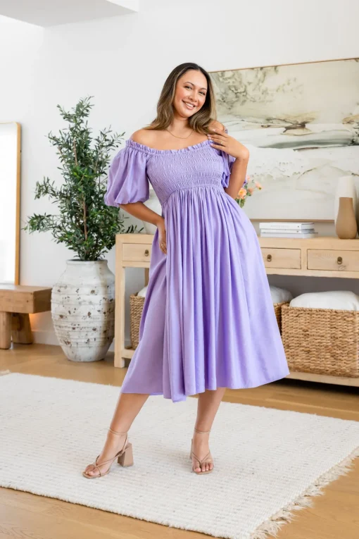 Stelle Linen Blend Dress in Lavender