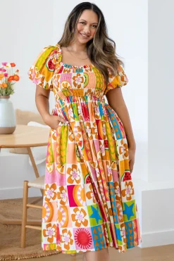 Stelle Linen Blend Dress in Summer Crush