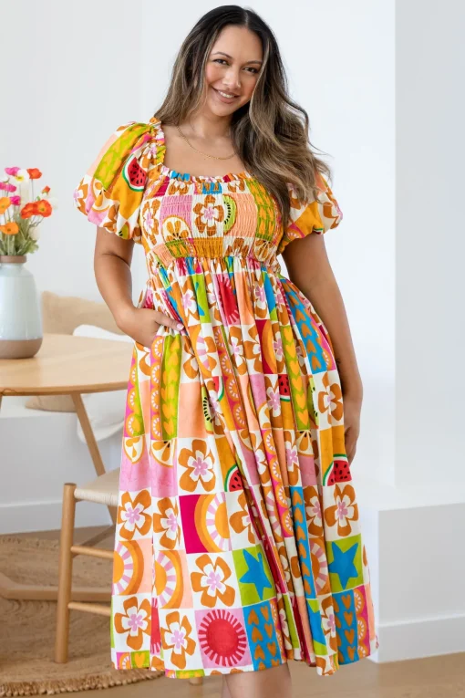 Stelle Linen Blend Dress in Summer Crush