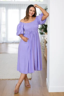 Stelle Linen Blend Dress in Lavender