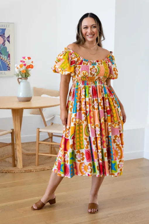Stelle Linen Blend Dress in Summer Crush