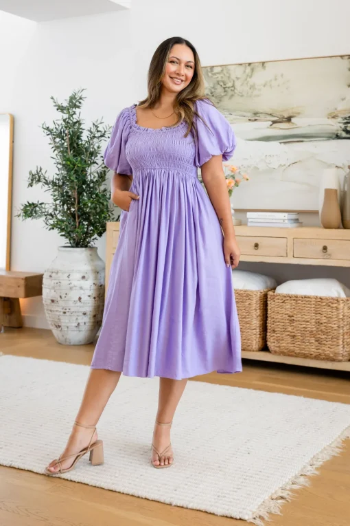 Stelle Linen Blend Dress in Lavender