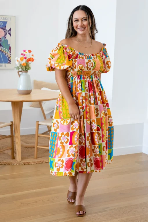 Stelle Linen Blend Dress in Summer Crush