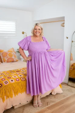 Stelle Linen Blend Midi Dress in Berry