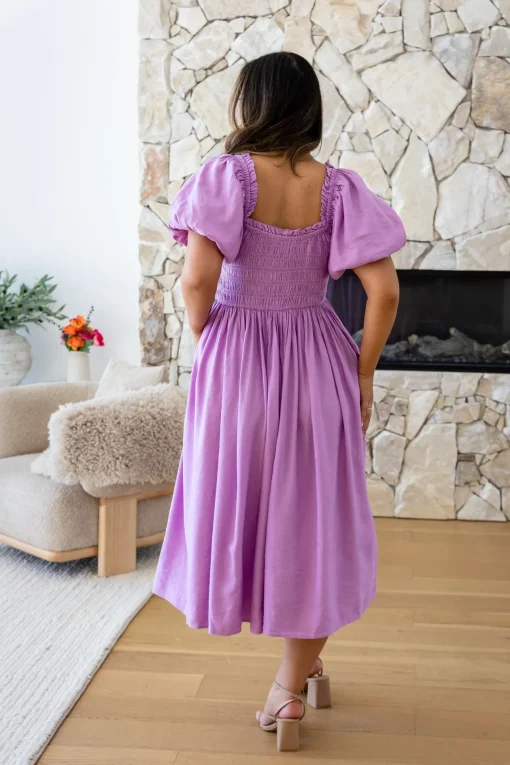 Stelle Linen Blend Midi Dress in Berry