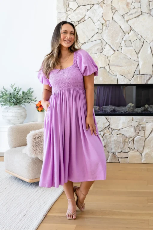 Stelle Linen Blend Midi Dress in Berry