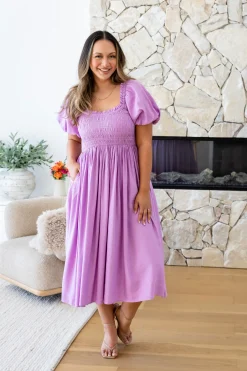 Stelle Linen Blend Midi Dress in Berry
