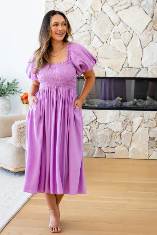 Stelle Linen Blend Midi Dress in Berry