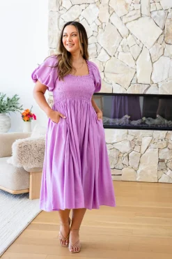 Stelle Linen Blend Midi Dress in Berry