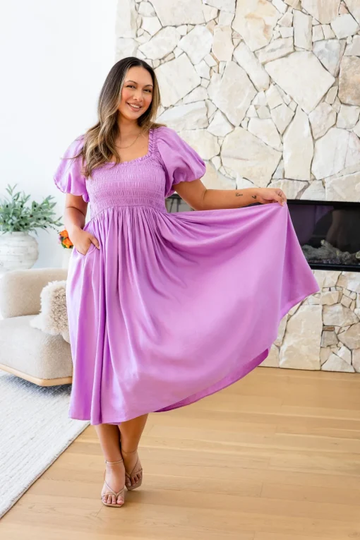 Stelle Linen Blend Midi Dress in Berry