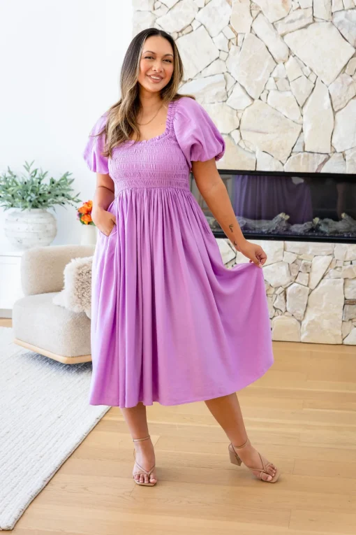 Stelle Linen Blend Midi Dress in Berry