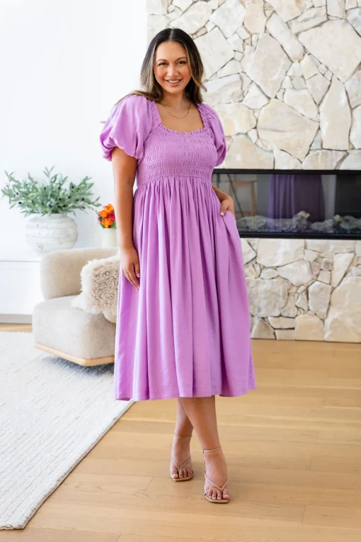 Stelle Linen Blend Midi Dress in Berry