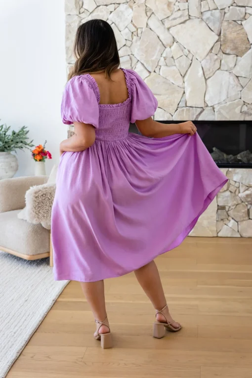 Stelle Linen Blend Midi Dress in Berry