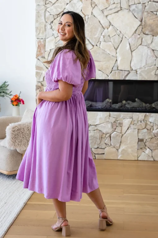 Stelle Linen Blend Midi Dress in Berry