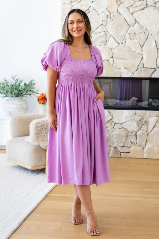 Stelle Linen Blend Midi Dress in Berry