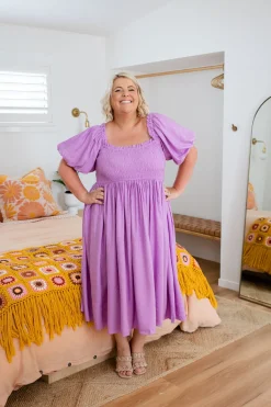 Stelle Linen Blend Midi Dress in Berry