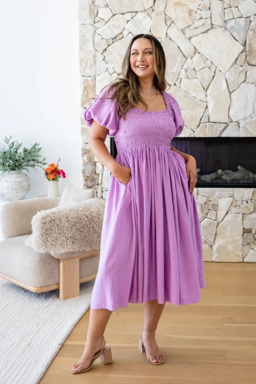 Stelle Linen Blend Midi Dress in Berry